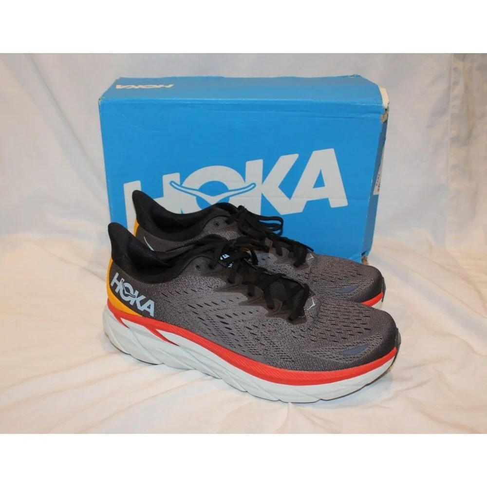NIB HOKA ONE MEN\'S‎ CLIFTON 8 RUNNING ATHLETIC SNEAKERS ANTH GRAY ORANGE 11.5 NIB HOKA ONE MEN main image 3